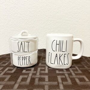 Rae Dunn CHILI FLAKES spice shaker and SALT & PEPPER stackers
